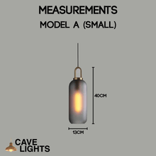 Load image into Gallery viewer, Smoky Glass Pendant Light small model A measurements