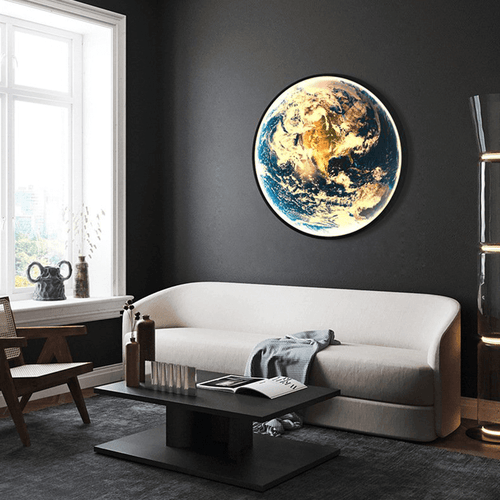 Earth Planet Wall Light above sofa in living room