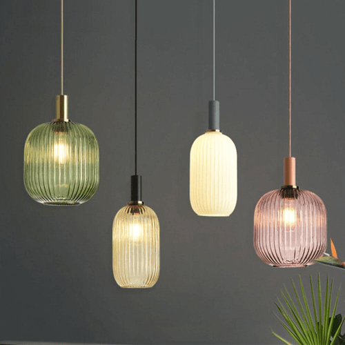 Nordic Coloured Glass Pendant Light in green, grey, whit, and cognac colours