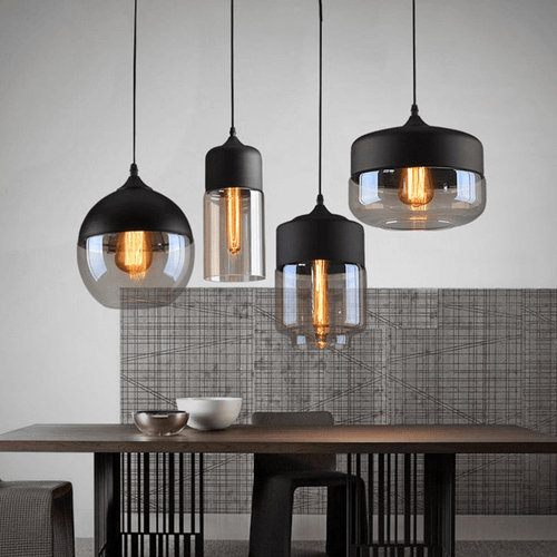 Black Modern Glass Pendant Lamps above living room table