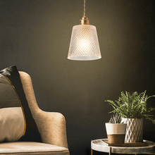Load image into Gallery viewer, Crystal Pendant Lamp hanging above coffee table and sofa