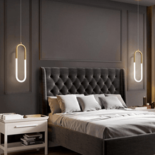 Load image into Gallery viewer, Two Nordic Shaped Pendant Lights above bedside tables either side of bed in bedroom