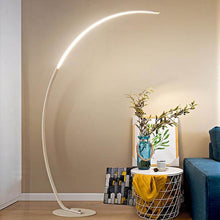 Load image into Gallery viewer, White Nordic Arc Floor Lamp in the corner of living room