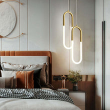Load image into Gallery viewer, Two Nordic Shaped Pendant Lights above bedside table in bedroom
