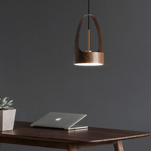 Load image into Gallery viewer, Walnut Decorative Bedside Lamp above bedroom desk