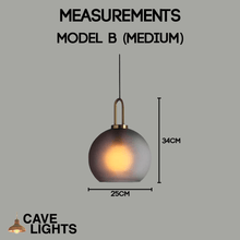 Load image into Gallery viewer, Smoky Glass Pendant Light medium model B measurements