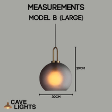 Load image into Gallery viewer, Smoky Glass Pendant Light large model B measurements