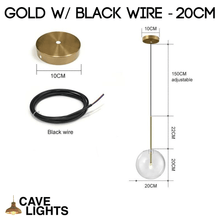 Load image into Gallery viewer, Gold with black wire Nordic Glass Pendant Light 20cm model measurements