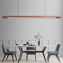 Load image into Gallery viewer, Nordic Wood Strip LED Ceiling Light above dining room table