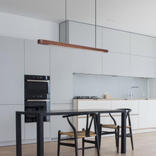Load image into Gallery viewer, Nordic Wood Strip LED Ceiling Light above kitchen table