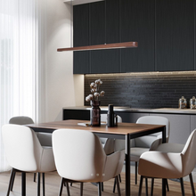 Load image into Gallery viewer, Nordic Wood Strip LED Ceiling Light above kitchen table