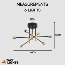 Load image into Gallery viewer, Black & Gold LED Chandelier 6 lights measurements