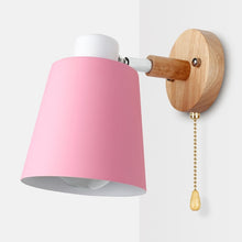 Load image into Gallery viewer, Pink Coloured Wooden Switch Lamp on wall