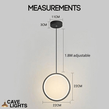 Load image into Gallery viewer, Black LED Single Ring Pendant Light measurements
