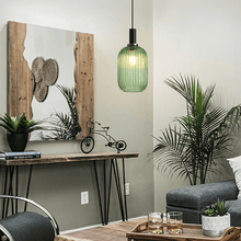 Load image into Gallery viewer, Green Nordic Coloured Glass Pendant Light in living room
