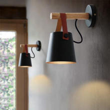 Load image into Gallery viewer, Black Nordic Wooden Hanging Wall Lamps on hallway wall
