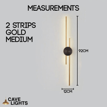 Load image into Gallery viewer, Gold Modern Luxury Strip Light 2 strip medium model measurements

