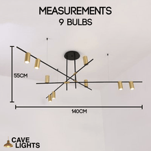 Load image into Gallery viewer, Scandinavian Long Arm Chandelier 9 bulbs model measurements

