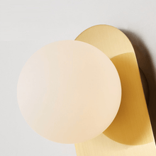 Load image into Gallery viewer, Close-up of Gold Flat Base Globe Light
