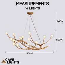 Load image into Gallery viewer, Rustic Tree Branch Pendant Light 16 lights model measurements
