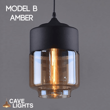 Load image into Gallery viewer, Black Modern Glass Pendant Lamp Model B Amber

