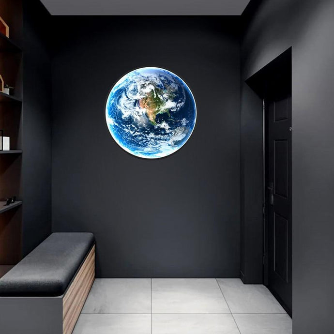 Earth Planet Wall Light on wall of walk-in closet