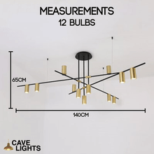 Load image into Gallery viewer, Scandinavian Long Arm Chandelier 12 bulbs model measurements
