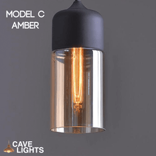 Load image into Gallery viewer, Black Modern Glass Pendant Lamp Model C Amber
