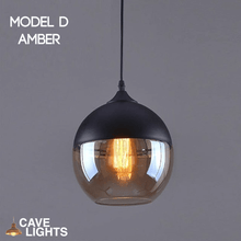 Load image into Gallery viewer, Black Modern Glass Pendant Lamp Model D Amber
