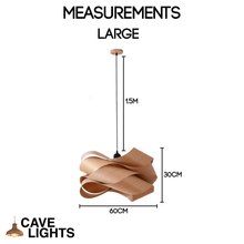 Load image into Gallery viewer, Large Wood Skin Pendant Light measurements
