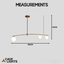 Load image into Gallery viewer, Gold Modern Long Arm Chandelier 3 lights model measurements
