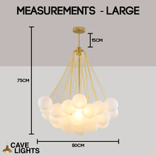 Load image into Gallery viewer, Large Frosted Glass Ball Chandelier measurements
