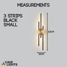 Load image into Gallery viewer, Black Modern Luxury Strip Light 3 strip small model measurements
