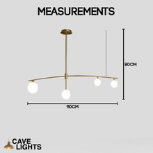 Load image into Gallery viewer, Gold Modern Long Arm Chandelier 4 lights model measurements
