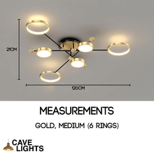 Load image into Gallery viewer, Gold Modern Neutral Chandelier medium model measurements

