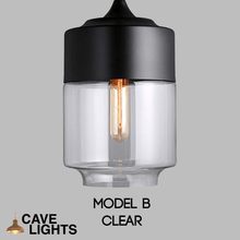 Load image into Gallery viewer, Black Modern Glass Pendant Lamp Model B Clear
