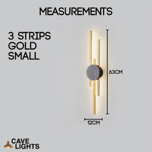 Load image into Gallery viewer, Gold Modern Luxury Strip Light 3 strip small model measurements
