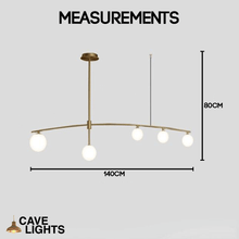 Load image into Gallery viewer, Gold Modern Long Arm Chandelier 5 lights model measurements
