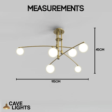 Load image into Gallery viewer, Gold Modern Long Arm Chandelier 6 lights model measurements

