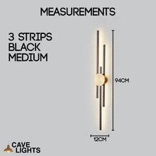 Load image into Gallery viewer, Black Modern Luxury Strip Light 3 strip medium model measurements
