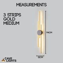 Load image into Gallery viewer, Gold Modern Luxury Strip Light 3 strip medium model measurements
