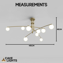 Load image into Gallery viewer, Gold Modern Long Arm Chandelier 9 lights model measurements
