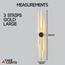 Load image into Gallery viewer, Gold Modern Luxury Strip Light 3 strip large model measurements
