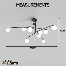 Load image into Gallery viewer, Black Modern Long Arm Chandelier 9 lights model measurements
