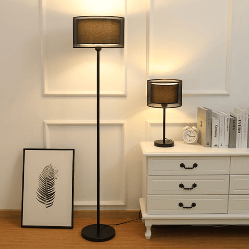 Black Modern Classic Floor Lamp on cabinet