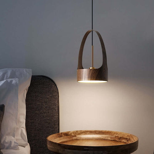 Walnut Decorative Bedside Lamp above bedside table 