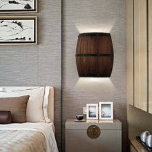 Load image into Gallery viewer, American Vintage Wine Barrel Wall Light above bedside table
