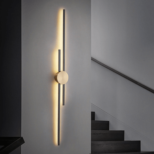 Black Modern Luxury Strip Light on wall at bottom of staircase