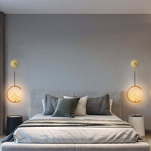 Load image into Gallery viewer, Gold Globe String Pendant Light above bedside tables
