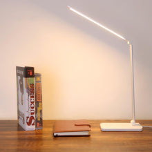 Load image into Gallery viewer, Silver LED Adjustable Desk Lamp on desk
